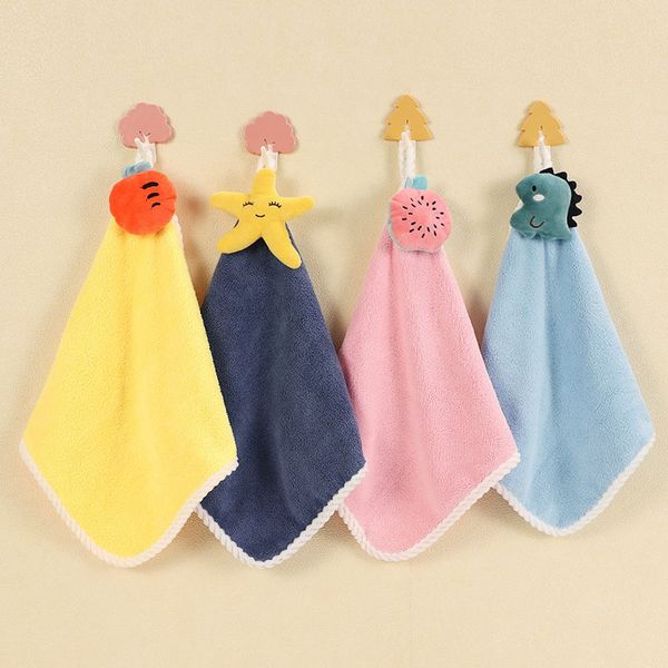Cute Baby Hand Towel Coral Velvet Fabric Quick-Dry Water Absorption Hanging Washing Towel Kids Daily Kitchen Bathroom Towels