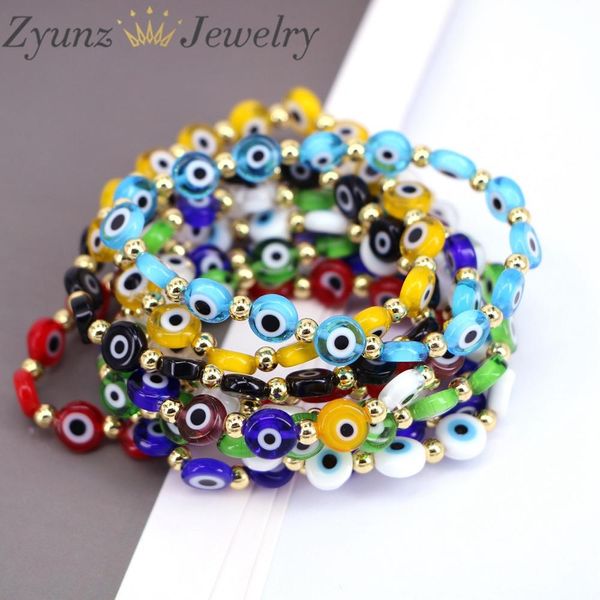 Bangle 10 PCS 8mm Colorido Redondo Forma Plana Olho Beads Pulseiras Lampwork Esmaltado Contas De Vidro Pulseira Boho Jóias