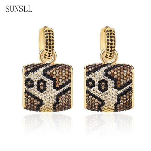 Knoten SUNSLL Neues Design Gold Intarsien Leopard Zirkon Quadrat Anhänger Licht Luxus Mode Ohrringe Exquisite Schmuck Geschenk