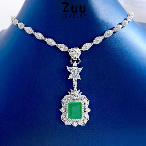 Ketten 2023 925 Sterling Silber Synthetische Smaragd Halskette Hohe Kohlenstoff Diamanten Frauen Hochzeit Party Boutique Schmuck