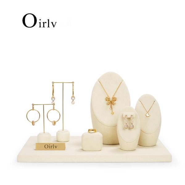 Caixas Oirlv Beige Microfiber Jewelry Counter Display Conjunto de acessórios de acessórios para o gabinete para brincos de colar anel