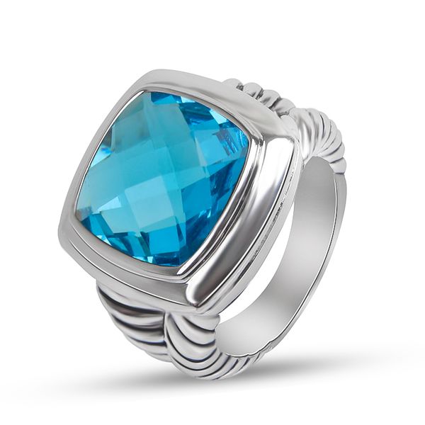 Solitär-Ring für Damen und Herren, 14 mm, blauer Zirkonia, Statement-Ring, stilvoll, schick, Twsit-Design, glänzender Ringschmuck