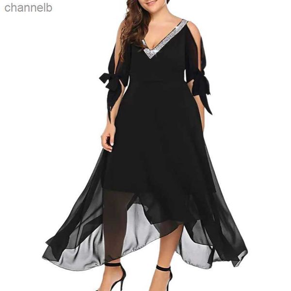 Freizeitkleider Plus Size Damen Sommer Chiffon Kleider 5XL Schulterfrei Elegante Kleider für besondere Anlässe Luxus Maxi Vestido Mujer L230520