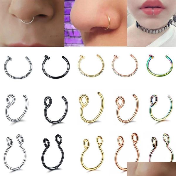 Nasenringe Ohrstecker 1 Stück Edelstahl Fake Ring Hoop Septum C Clip Lippenohrringe für Frauen Piercing Körperschmuck Nonpierced Drop Deli Dh1Fc