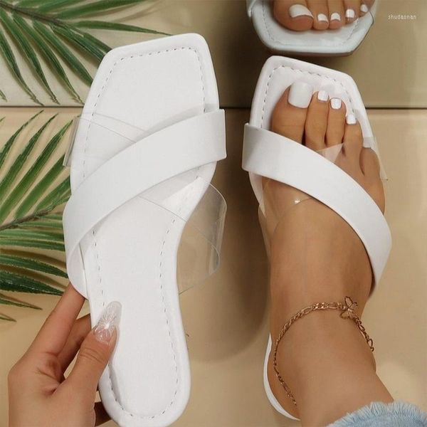 Terlik Yaz Pvc Flats Kadınlar Şeffaf Slingback Flip Flop Ayakkabı Tasarımcısı Yürüyüş Plajı Plaj Slaytlar Slaytlar Sandalet