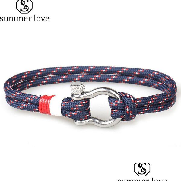 Catena Fibbie Braccialetto Di Sopravvivenza Punk A Ferro Di Cavallo Fascino Navy Style Corda Intrecciata Bracciali Paracord Per Uomo Donna Gioielli Regali Goccia Deli Dhce3