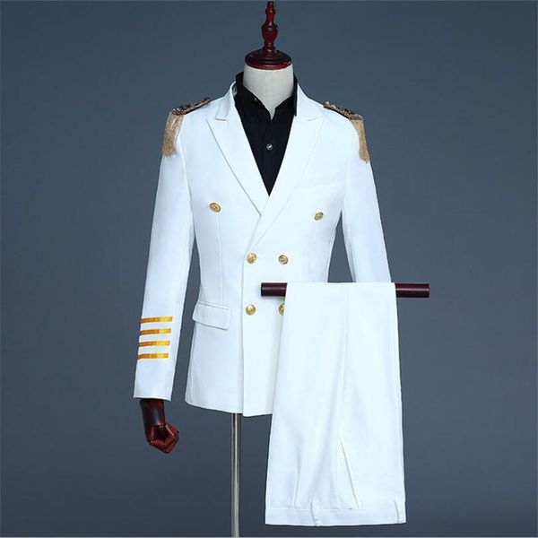 Ternos masculinos Blazers mais recentes projetos de calça de casaco Capitão de terno uniforme