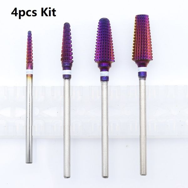 Оборудование для ногтей 4PCS Kit Purple Pro Целые бурильные биты электробидных машин Инструменты срезаны и полировки 230520