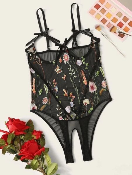 Mumins femininos Rompers Bodysuit de renda feminino Bordado floral macacão sexy para Up Bandage feminino macacão feminino Mulher 230520