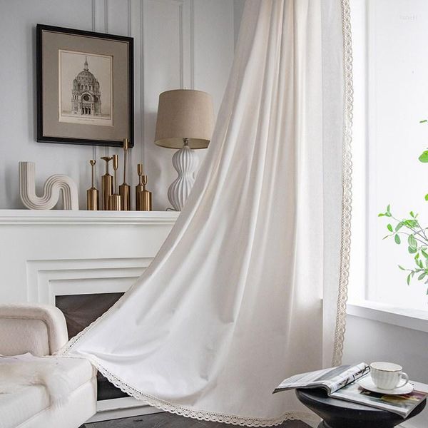 Tenda in cotone e lino in stile americano bianco oscurante spesso con drappo in pizzo solare per tende da soggiorno di lusso per la decorazione della casa