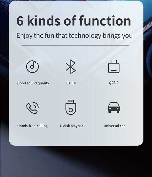 Автомобильный FM-передатчик Kebidu Bluetooth5.0, адаптер, цветной автомобильный Mp3-плеер, громкая связь, вызов, двойной USB с быстрым зарядным устройством Qc 3.0 Pd/type c