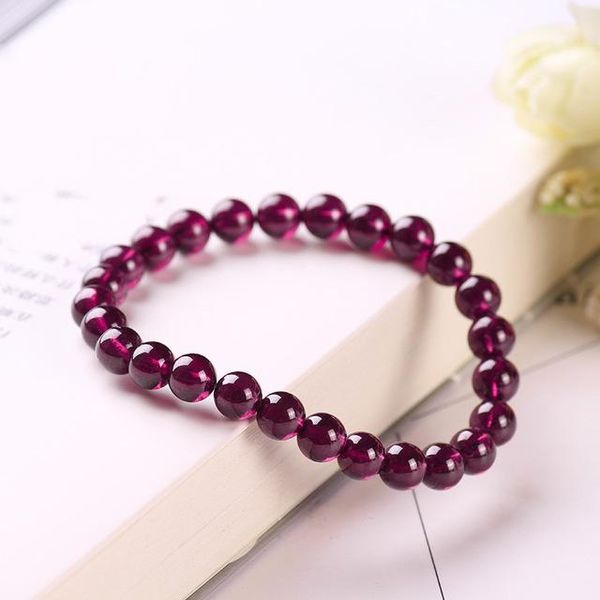 Braccialetti Granato viola naturale Perline rotonde trasparenti Bracciale donna Lady 6mm 7mm 8mm Bracciale con ciondolo elasticizzato granato viola AAAAAA