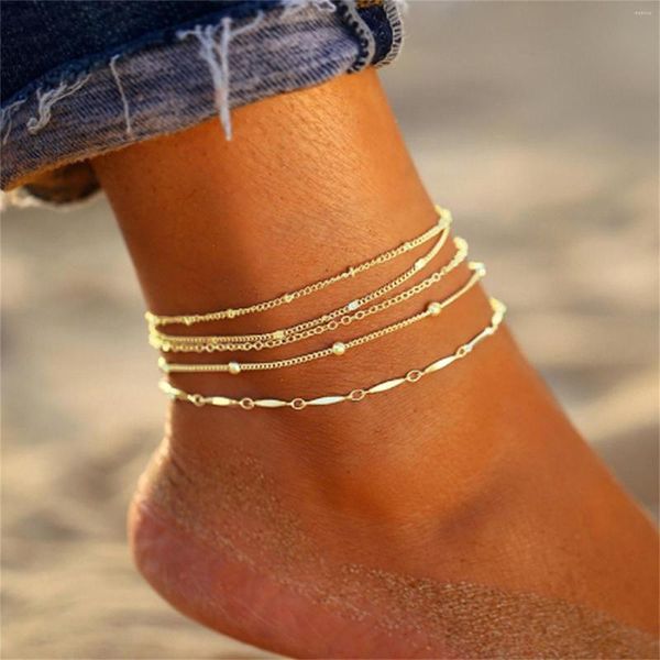 Fußkettchen der Ringe Poster Kette Fußkettchen Knöchel Schmuck Armband Damen 5 Stück Strand Fuß Großhandel