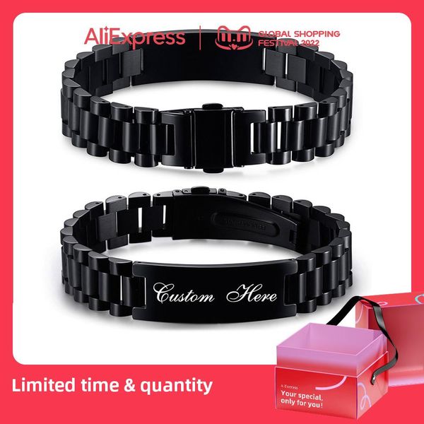 Armreif Vnox Stilvolle Gliederarmband-Armbänder für Männer, individuell gravierter Edelstahl-Metall-ID-Armbandschmuck mit Faltschließe-Zubehör