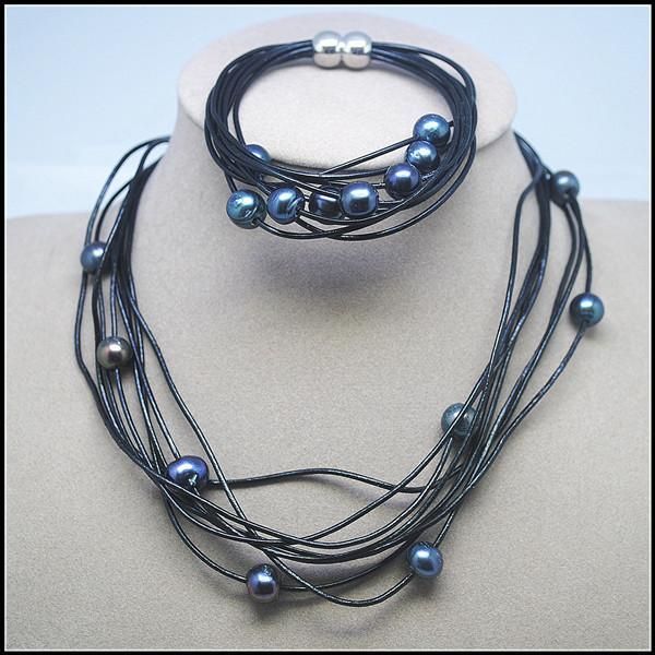 Collane 1 set Collane femminili Calkers Catane in pelle nera in acqua nera perla nera con cavi magnetici