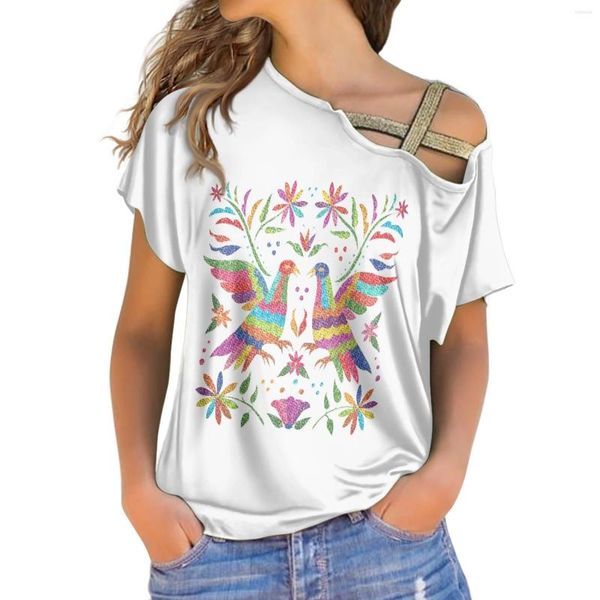 Magliette da donna Summer Traditiona Mexico Top da donna Pullover allentato Camicette T-shirt con stampa di moda Off spalla Maniche corte Abbigliamento