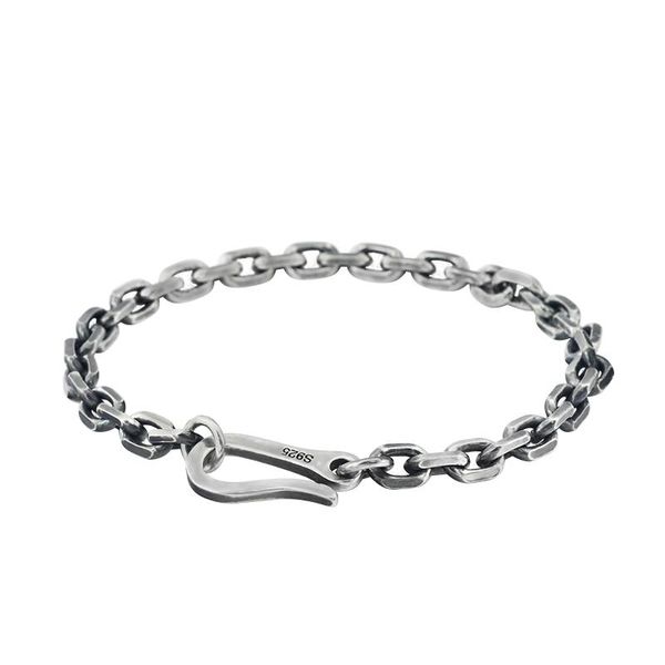 Bangle 100% 925 Pulseira de prata esterlina Rolo Link Cadeia Cadeia Tailandesa Jóias de Prata Mulheres Casal Presente 4mm 5mm Largura