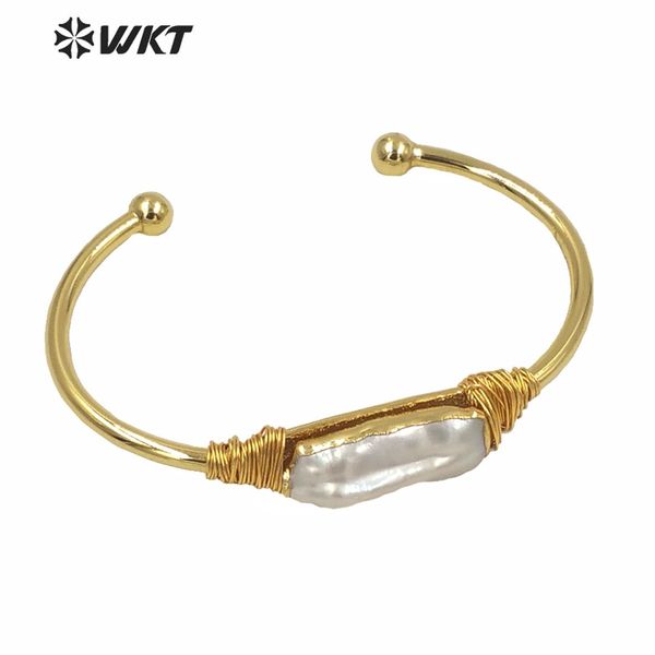 Braccialetti WTB489 WKT Filo di perle naturali avvolto Bracciale con castone in oro Bracciale con perle irregolari Bracciale con ciondoli moda donna Regalo gioielli