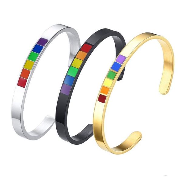 Bangle 6Mm Bracciali color arcobaleno per uomo Donna Gioielli Acciaio inossidabile Lesbiche Gay Pride Bracciale in metallo Rosa Lgbt Stripe Gift Dhxzg