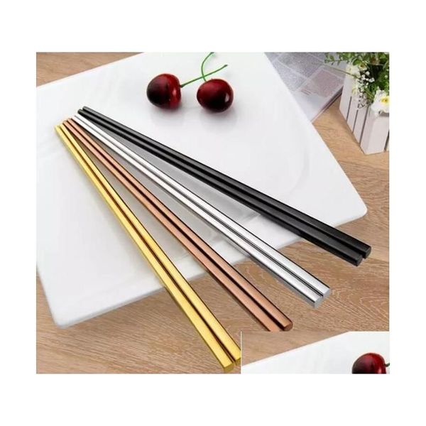 Bacchette in acciaio inossidabile 304 di alta qualità China Square Hollow Quattro colori Scegli lo stile semplice Regalo Goccia Consegna Casa Giardino Cucina Dhy1I