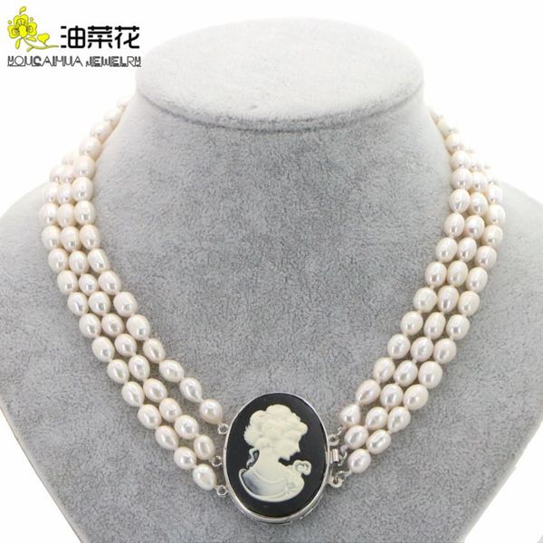 Элегантное ожерелье 89 мм, 3 ряда, натуральный 89 мм, белый культивированный жемчуг, рисовое ожерелье для женщин и девочек, свадебный рождественский подарок, ювелирные изделия, оптовая цена
