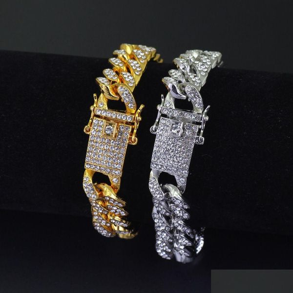 Catena 12Mm Mens Miami Cuban Link Chains Gold Sier Diamond Iced Out Hip Hop Cz Bracciale Simated Bling Strass Bracciali Drop Deli Dhqh0