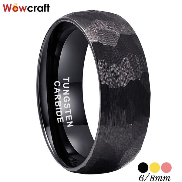 Anelli Wowcraft 6mm 8mm Martellato Nero/Rosa/Oro/Tungsteno Coppia Anelli per Uomo Donna Fede nuziale Gioielli alla moda Bombato Comfirt Fit