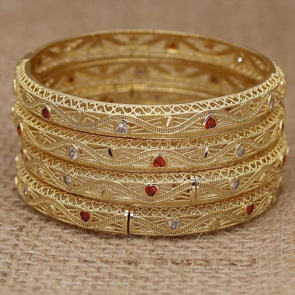 Pulseira dubai pulseiras para mulheres arábia saudita pulseiras áfrica 4 pçs/lote menina na moda com strass jóias habesha indiano presente da noiva