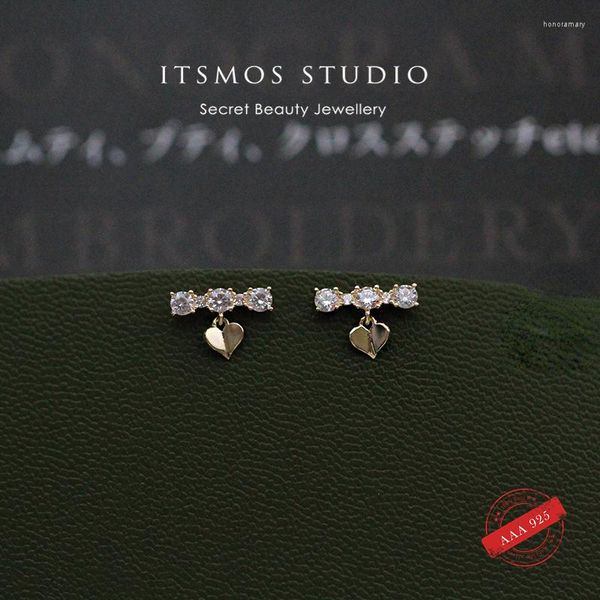 Ohrstecker ITSMOS S925 Sterling Silber14K vergoldet Herz Exquisite Pave Diamond Mini Love Einzigartige Ins für Frauen