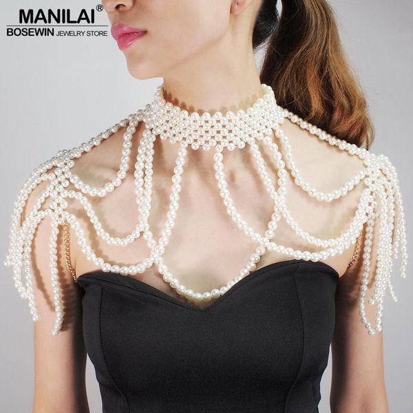 Halsketten Manilai Imitation Perlen Schulterkette Halsketten Mehrschichter Statement Halsketten Anhänger Frauen sexy Statement Körperparty Schmuck Schmuck