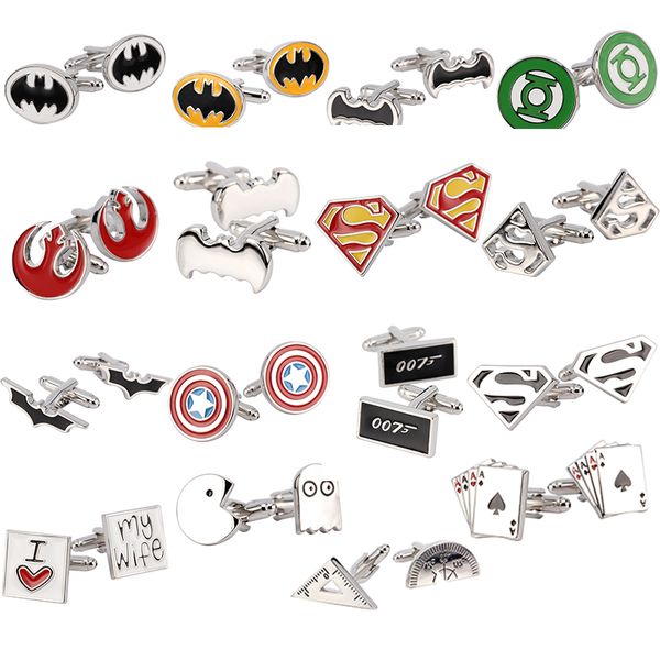 Ücretsiz gönderim 16 Mix Hotsale Designs Cufflinks Toptan Moq 1Pair Hayvan Otomobil Aracı Casino Tasarımları Seçenek Başlık Bağlantıları