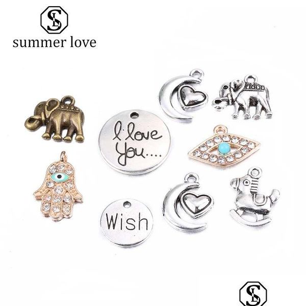 Charms Design exclusivo Sier Color Elephant Animal Inspirational Heart Pingente de charme para colar braclet dourado Evil Lucky Drop Deli Dhy8s