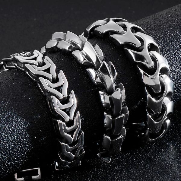 Bracelets Punk Rocker 14/15/17MM large chaîne Bracelet hommes en acier inoxydable poli hommes Bracelets massif Biker bijoux hommes meilleurs amis