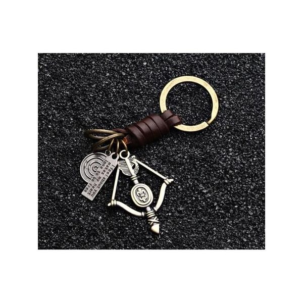 Chaços de teclados Men liga arco e flecha retro pu PU Cheather Key Rings Keyfob Acessórios para carm Presente para o pai namorado irmão Dhugs