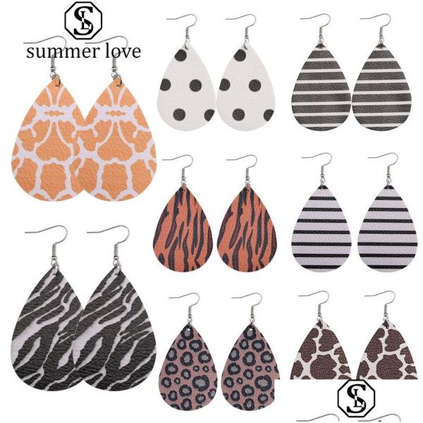 Dangle lustre boho designer de moda puto de couro Faux Brincos de Leopardo Zebra Padrão de mármore leve para mulheres meninas dhafo