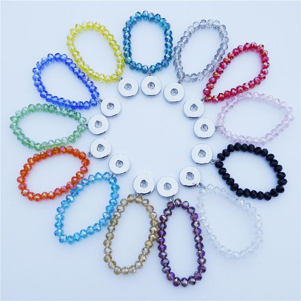 Braccialetti Braccialetti con perline di vetro cristallo per bambini Ragazze Bottoni automatici da 18 mm Polsino con presa 12 pezzi/lotto Colori misti