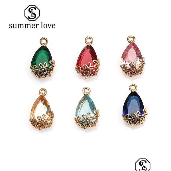 Charms Vintage Fashion Colorf K9 Ciondolo in cristallo per collana Orecchino Waterdrop con ciondolo fiore in rame Gioielli fai da te Goccia Deli Dhj6O