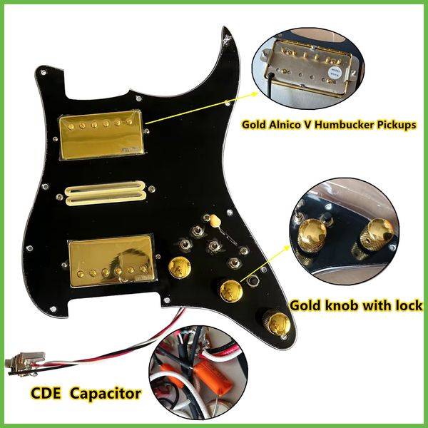 Atualização de hsh upgrade de pickguard pré -conectado conjunto multifuncional interruptor de bobina dividida ouro alnico v captadores de alta saída