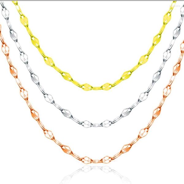 Catene Solid Pure 18K Collana 1.3mmW Women Luck Lip Chain 0.8-1.1g Giallo / Bianco Rosa Multi-tono Oro