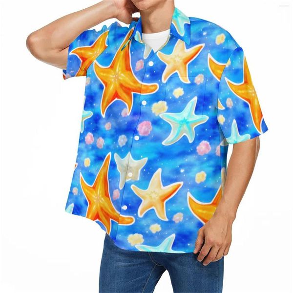 Männer Casual Hemden Männer Hawaiian Starfish Print Kurzarm Lose Camisa Masculina Sommer Übergroßen Pullover Knopf Camisas Y Blusas