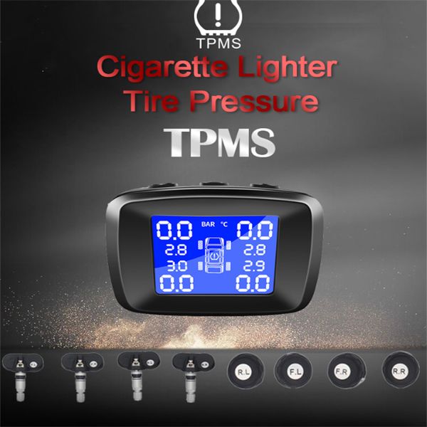 Auto TPMS Pressione dei pneumatici Sistema di monitoraggio della pressione dei pneumatici Kit monitor LCD per accendisigari con 4 sensori interni esterni