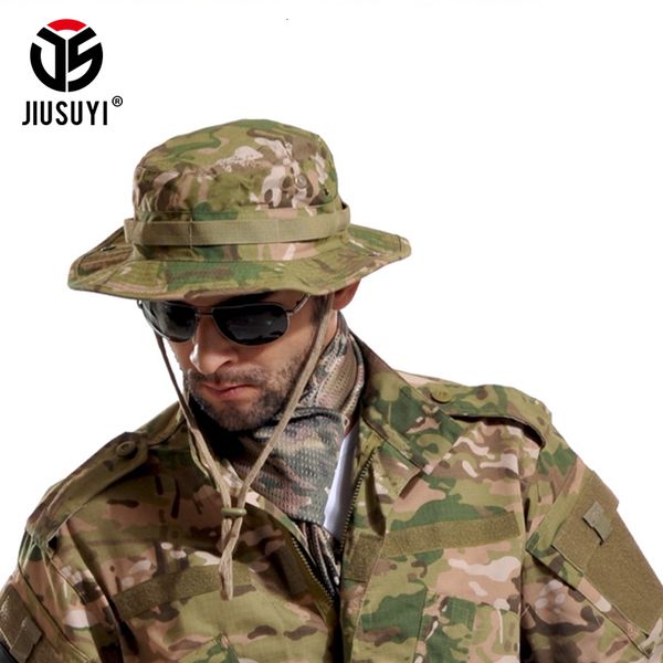 Cappelli a tesa larga Cappelli a secchiello Multicam Tactical Airsoft Sniper Camouflage Bucket Boonie Cappelli Cappellino nepalese SWAT Army Panama Accessori militari Estate Uomo 230519