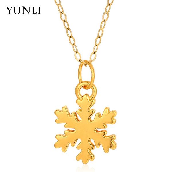 Colares YUNLI Pure 24K 999 Colar de pingente de ouro simples pingente de floco de neve com corrente de ouro real 18K para mulheres jóias finas presente PE016