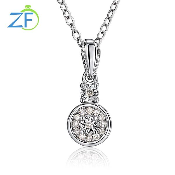 Halsketten GZ ZONGFA Halskette aus echtem 925er-Sterlingsilber für Damen, 0,06 ct runder Diamant, funkelnder Anhänger, 45,7 cm Kreuzkette, feiner Schmuck