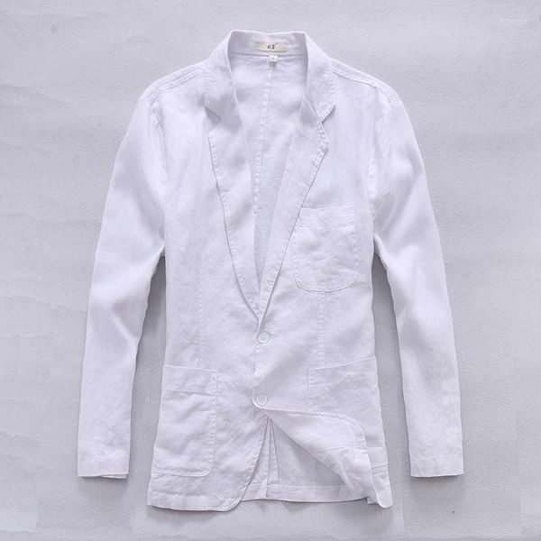 Jackets masculinos Itália Marca White Jacket Men confortável com manga comprida roupas de linho puro de moda para jaqueta casual