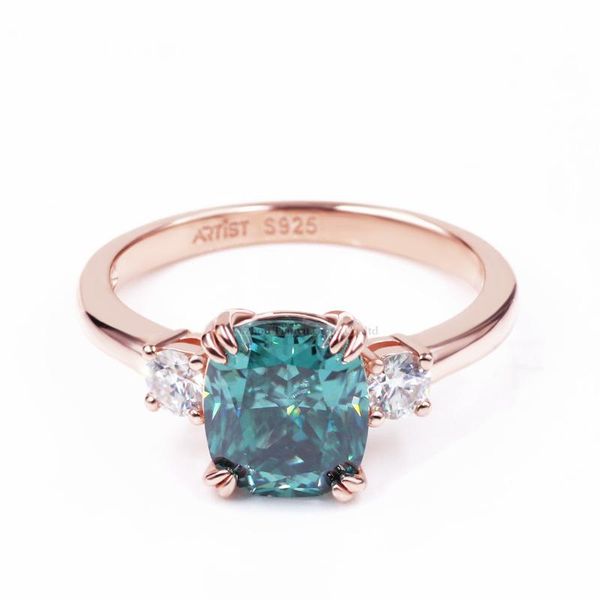 Ringe Tianyu Gems Cushion Moissanit Verlobungsring 7x8mm 1.7ct Stuning Blue Green White Stone Farbe Silber Ringe Schmuck für Frauen