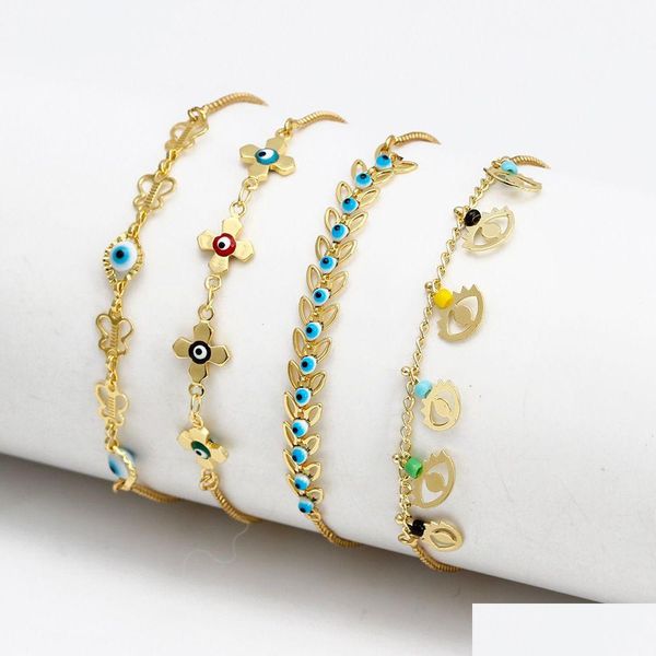 Pulseira de Link do Evil Eye da cadeia para mulheres Praia de Bracelets de charme de ouro simples Bracelets turcos Jóias de boa sorte Mães D DHTWC