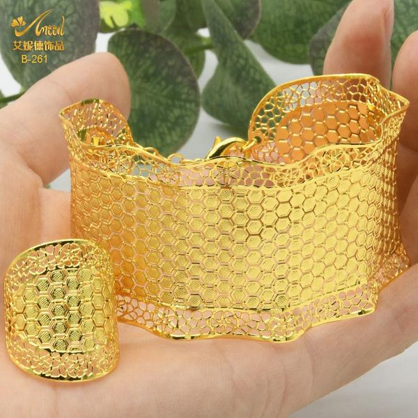 Brazaletes ANIID Brazalete de lujo indio con anillo Dubai Mujeres Joyería chapada en oro Brazalete Pulsera Regalos al por mayor Pulseras con dijes árabes