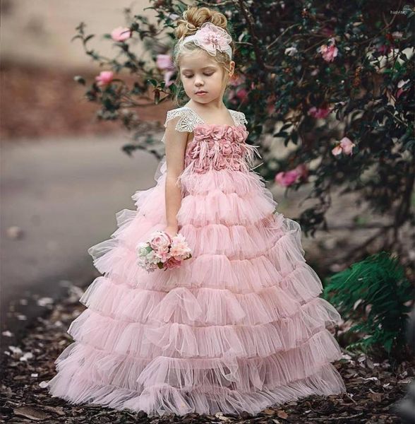 Vestidos de menina Flor ombro O-pescoço o-pescoço Apliques pequenas garotas da primeira comunhão komunia vestidos de comunion