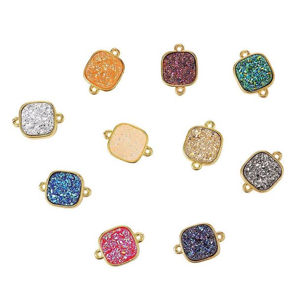 Charms 10pcs Square Druzy Reçine Bağlantıları Konnektör Taş kolyeler Charm Bling Mücevher Konektörleri Kolye Bilezik Mücevherleri Yapım DHDHT